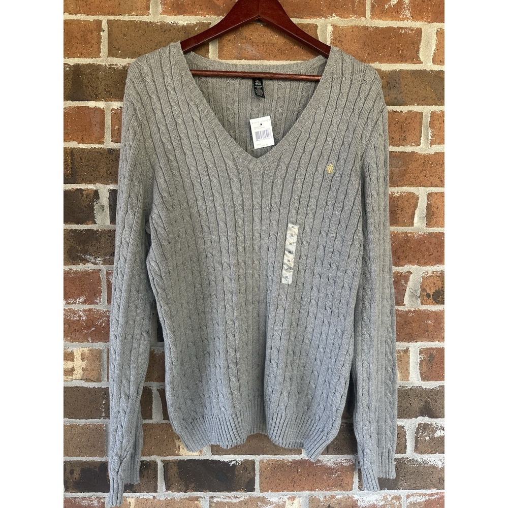 NWT lauren ralph lauren Gray V Neck Cable Knit Sweater